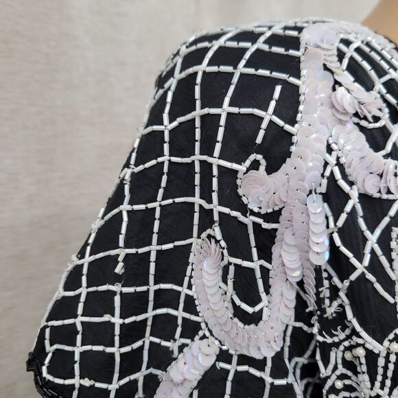 Stenay 80s Vintage Silk Sequin Beaded Cocktail Evening Dress Women's Size 12 - Picture 6 of 16